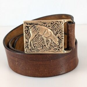 Vtg 1975 Whitetail Deer Solid Brass Belt Buckle Tech Ether Guild Mens Forest
